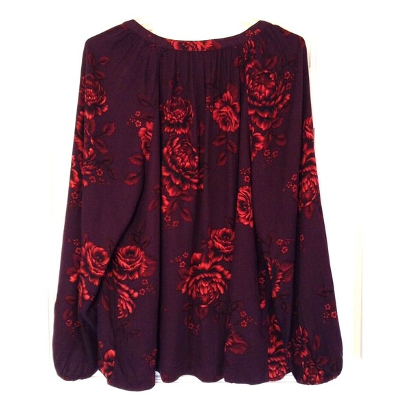 Vtg Old Navy Blouse Wn L Burgundy Dark Floral Fairy Goth Romantic Vamp Top Y2K - Picture 6 of 11